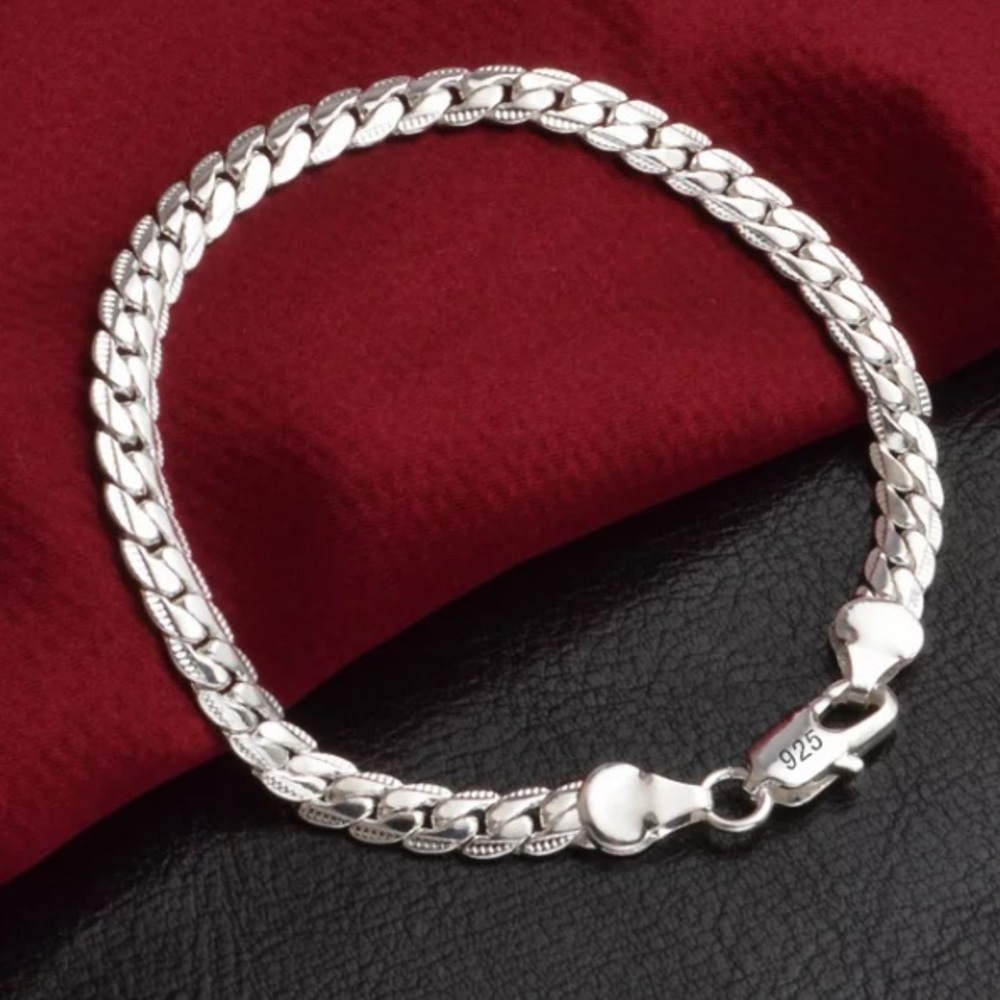 New 925 Sterling Silver Flat Snake Chain Bracelet - Picture 2 of 5